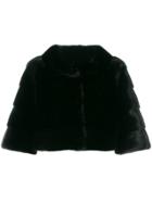 Liska Fur Detail Cropped Coat - Black