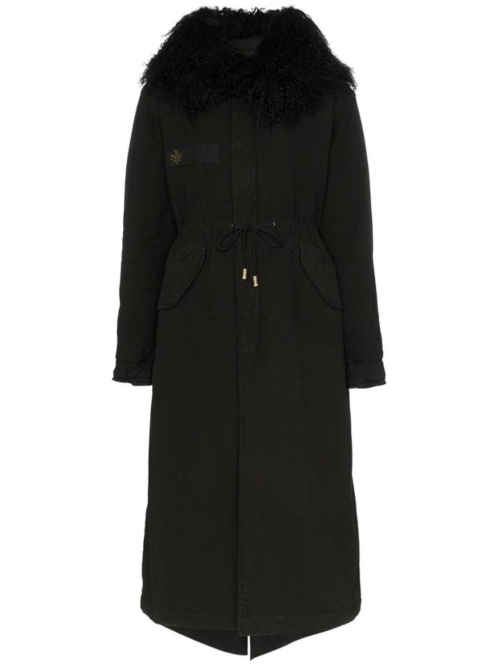 Mr & Mrs Italy Hooded Shearling Parka Coat - Black