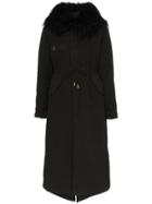 Mr & Mrs Italy Hooded Shearling Parka Coat - Black