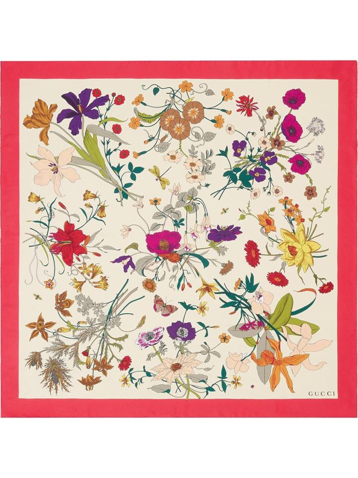 Gucci Silk Scarf With Flora Gothic Print - White