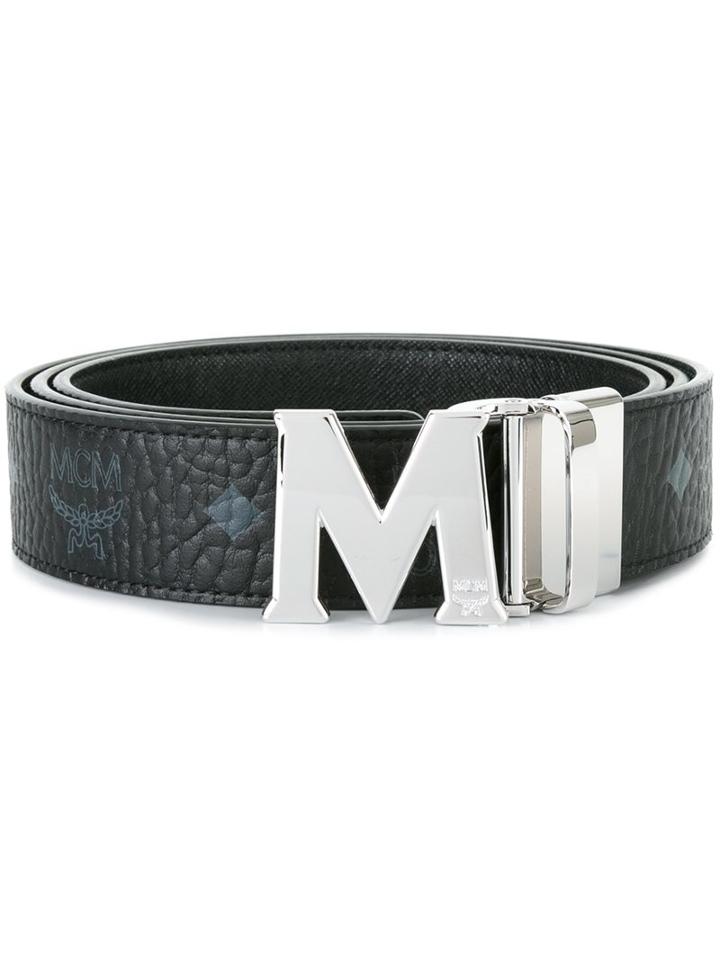 Mcm Logo Print Belt, Adult Unisex, Black, Pvc