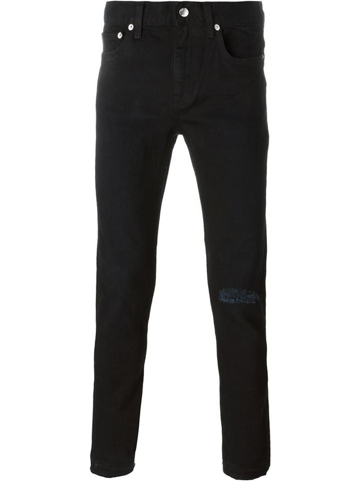 Blk Dnm Distressed Knee Skinny Jeans, Men's, Size: 36, Black, Cotton/spandex/elastane