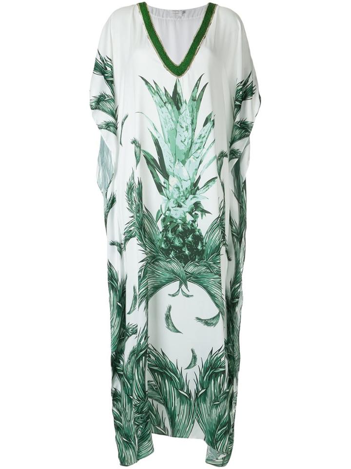 Brigitte V-neck Printed Kaftan - White