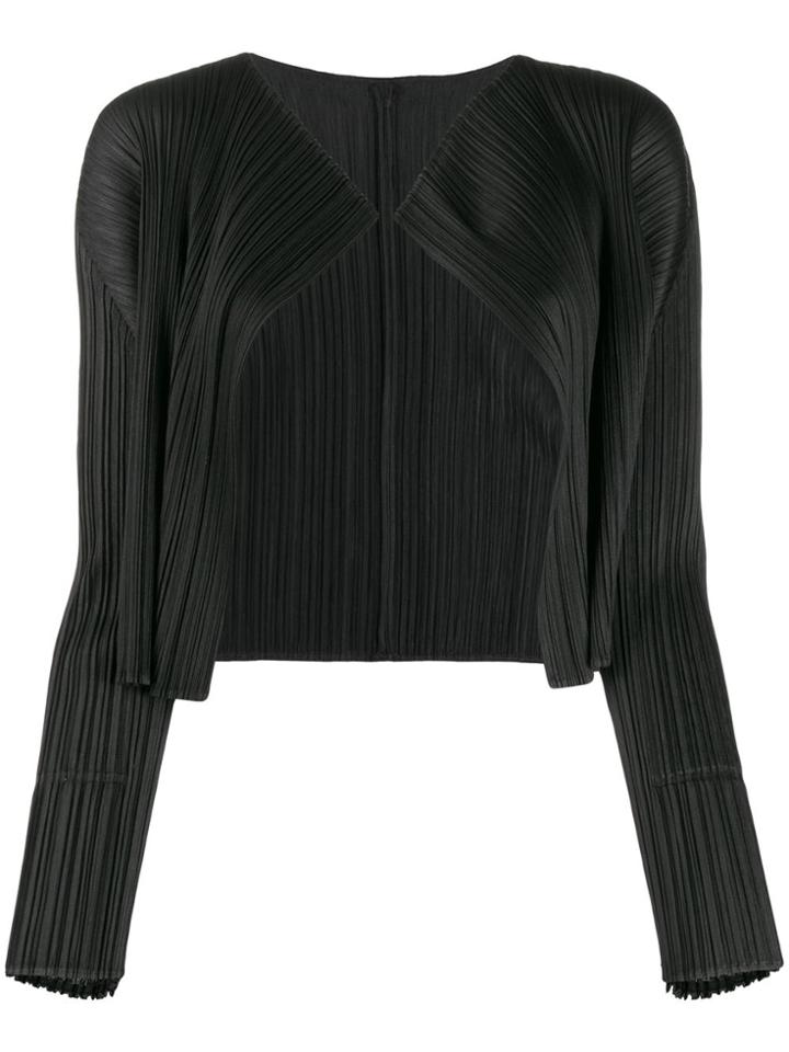 Pleats Please Issey Miyake Cropped Micro-pleated Jacket - Black