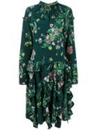 Rochas - Floral Print Gathered Dress - Women - Silk/cupro - 40, Green, Silk/cupro