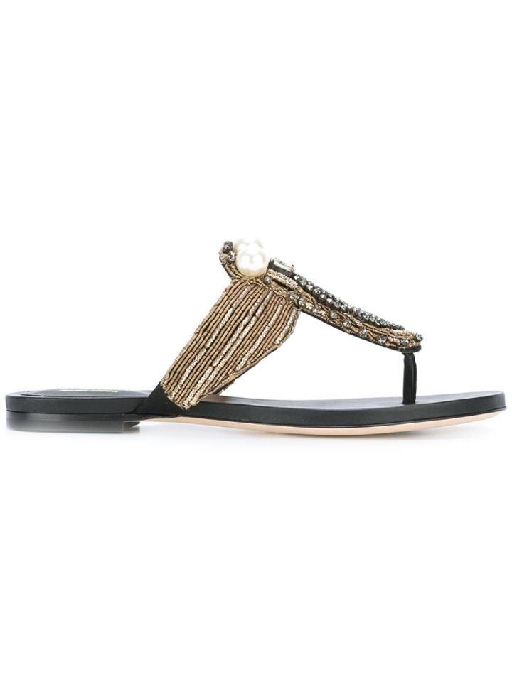 Alberta Ferretti Embroidered Flat Sandals - Black