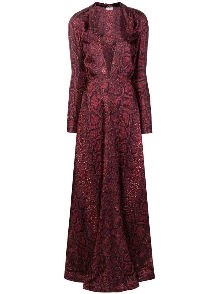 Victoria Beckham Deep V-neck Floor Length Dress - Red