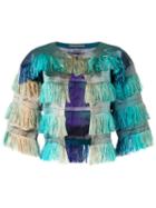 Alberta Ferretti - Degradé Fringed Cropped Jacket - Women - Silk/polyester - 40, Blue, Silk/polyester