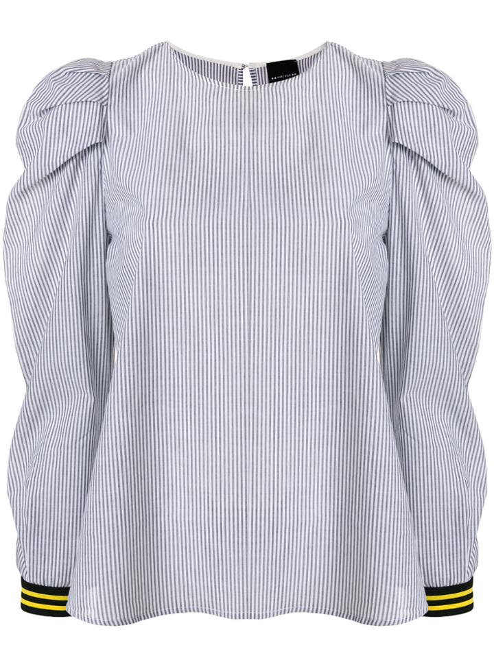 Marc Ellis Striped Puffed Sleeve Blouse - Grey