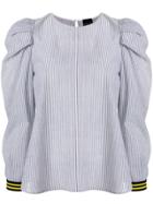 Marc Ellis Striped Puffed Sleeve Blouse - Grey