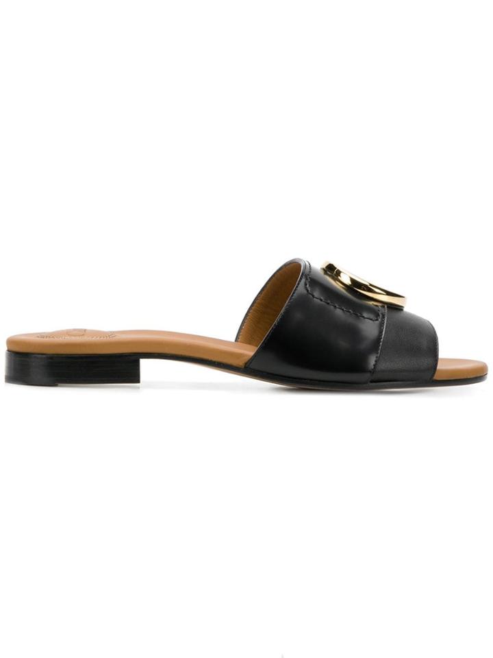 Chloé Logo Plaque Flat Sandals - Black