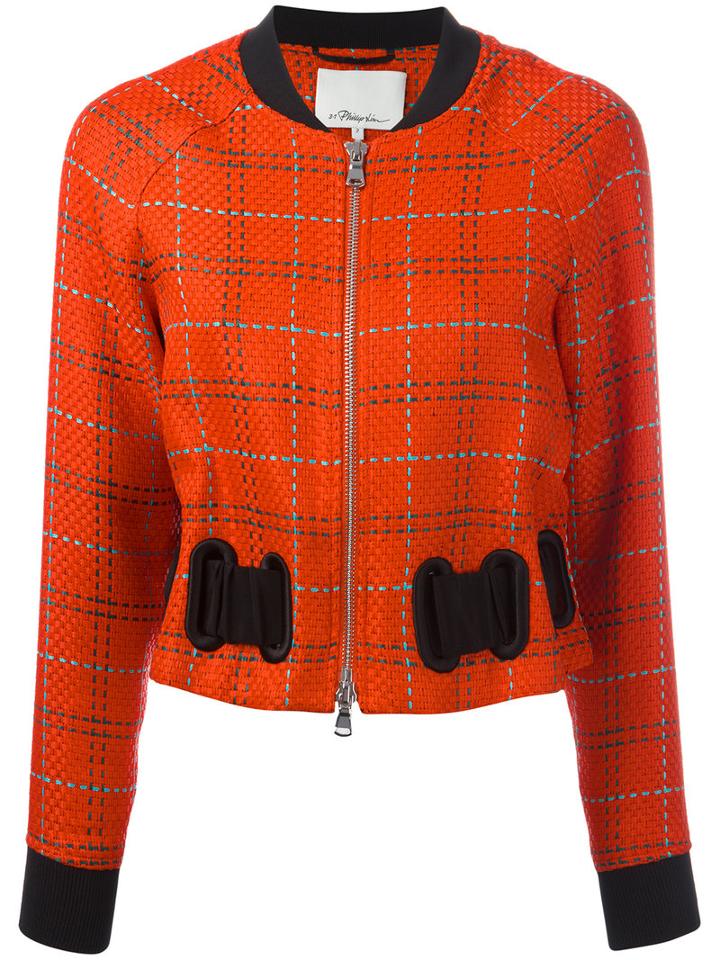3.1 Phillip Lim Plaid Bomber Jacket, Women's, Size: 4, Red, Linen/flax/viscose/silk