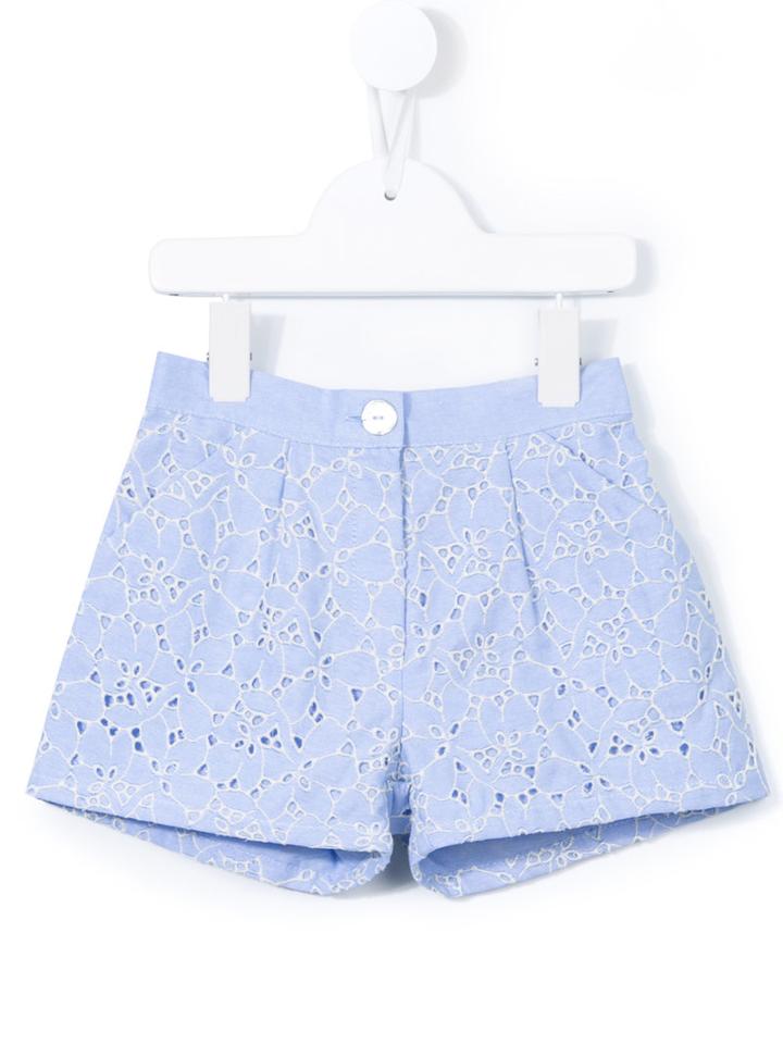 Charabia - Linda Broderie Anglaise Shorts - Kids - Cotton - 5 Yrs, Blue