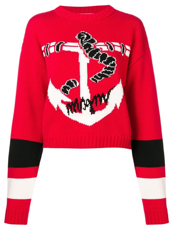 Msgm Anchor Intarsia Jumper - Red