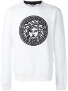 Versace Embroidered Medusa Sweatshirt, Men's, Size: Large, White, Leather/cotton
