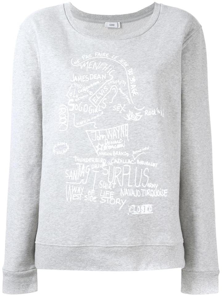 Closed Doodle Print Sweatshirt, Women's, Size: Medium, Grey, Cotton