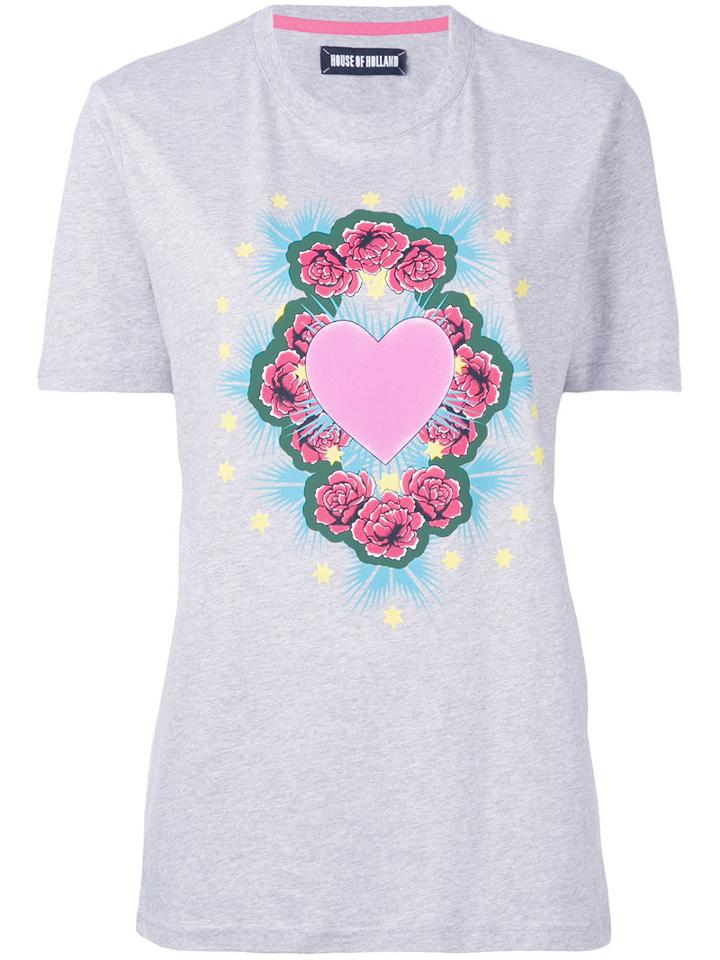 House Of Holland Printed T-shirt, Women's, Size: 12, Grey, Cotton