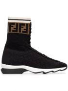 Fendi Fabric Hi-top Logo Sneakers - Black