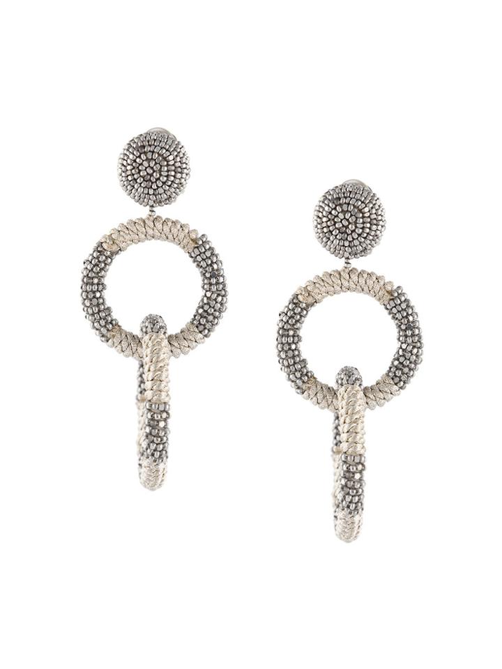 Oscar De La Renta Beaded Double Hoop Clip-on Earrings - Metallic