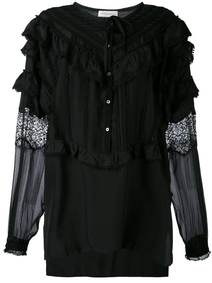 Faith Connexion - Sheer Sleeve Ruffle Blouse - Women - Silk/cotton/polyamide - Xs, Black, Silk/cotton/polyamide
