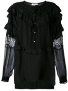 Faith Connexion - Sheer Sleeve Ruffle Blouse - Women - Silk/cotton/polyamide - Xs, Black, Silk/cotton/polyamide