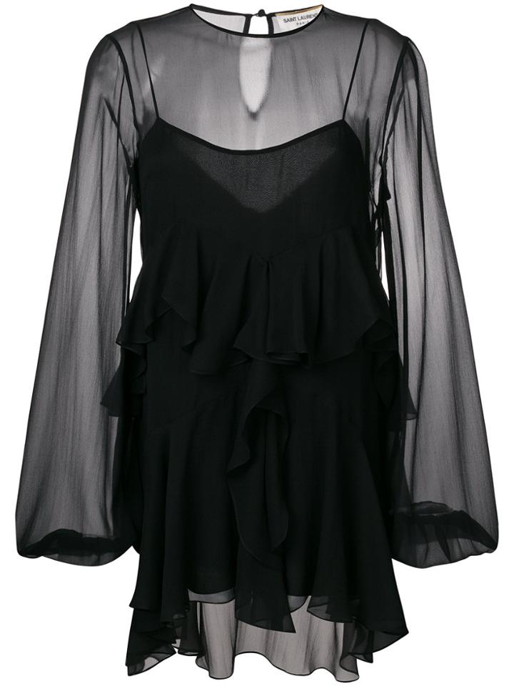 Saint Laurent Asymmetric Ruffle Dress - Black