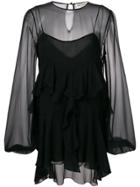 Saint Laurent Asymmetric Ruffle Dress - Black