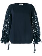 See By Chloé Lace Sleeve Oversized Sweatshirt - Blue
