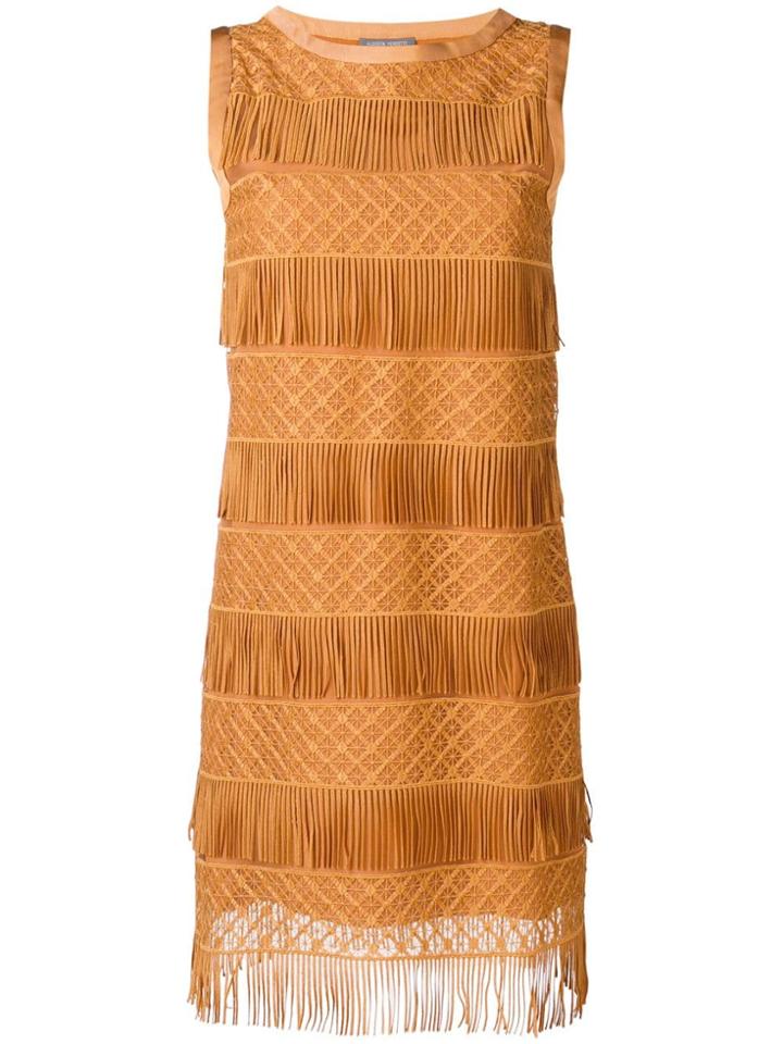 Alberta Ferretti Fringe Shift Dress - Brown