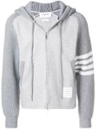 Thom Browne Ribbed Sleeve Zip Hoodie - Grey