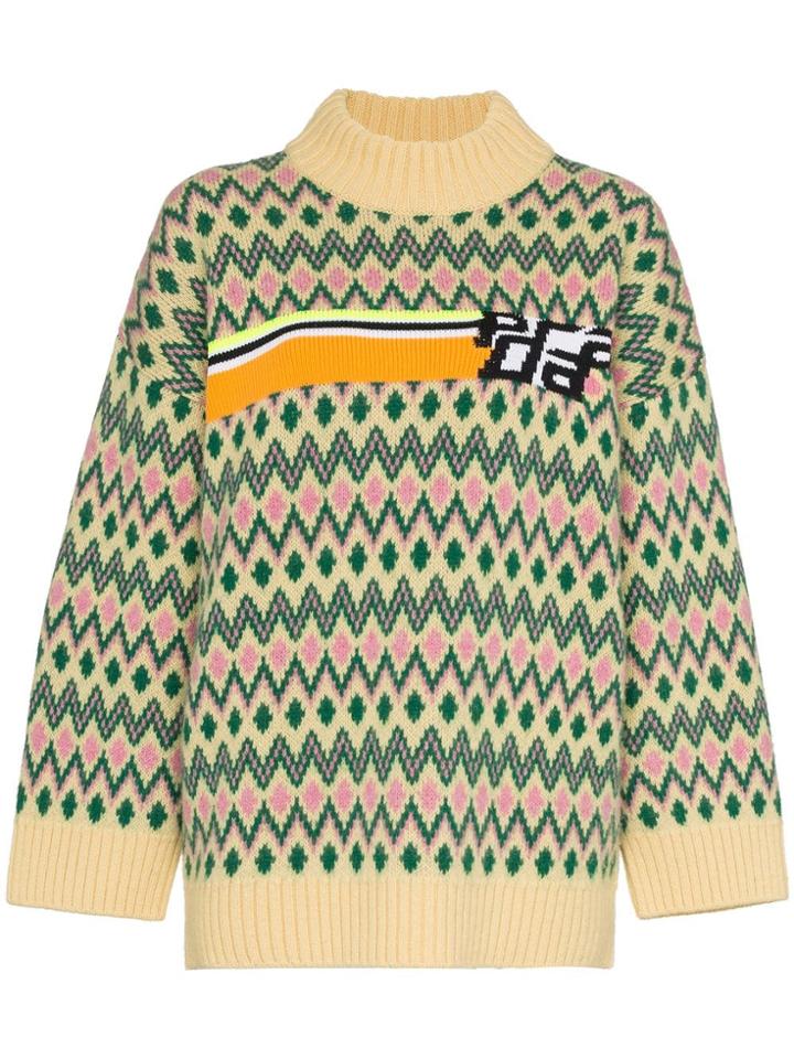 Prada Turtle Neck Zig Zag Virgin Wool Blend Jumper - Yellow
