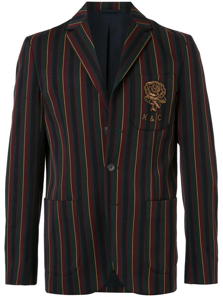 Kent & Curwen Striped Blazer With Embroidered Logo - Multicolour