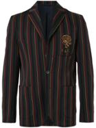 Kent & Curwen Striped Blazer With Embroidered Logo - Multicolour