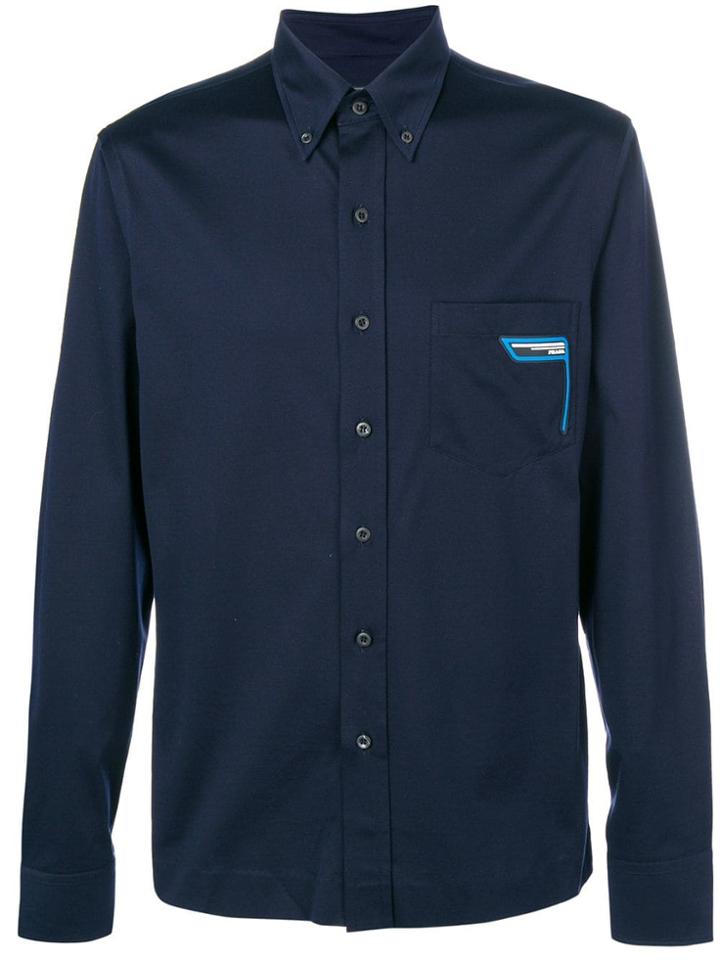 Prada Logo Patch Buttondown Shirt - Blue
