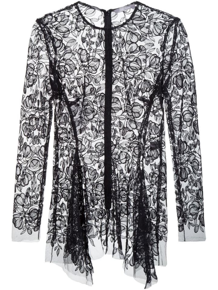 Lela Rose Sheer Floral Embroidery Blouse, Women's, Size: 6, Black, Silk/cotton/polyamide/polyester