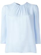 Prada Pleated Neck Blouse, Women's, Size: 42, Blue, Polyester