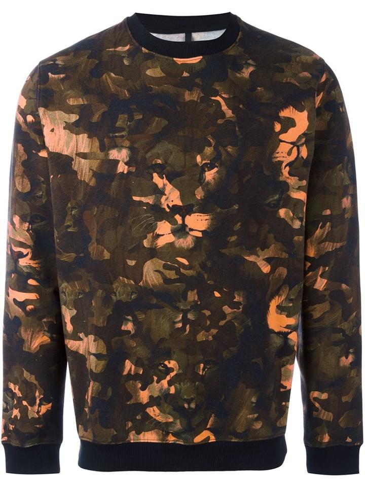 Versus Camouflage Lion Print Sweatshirt, Men's, Size: Medium, Green, Cotton/spandex/elastane