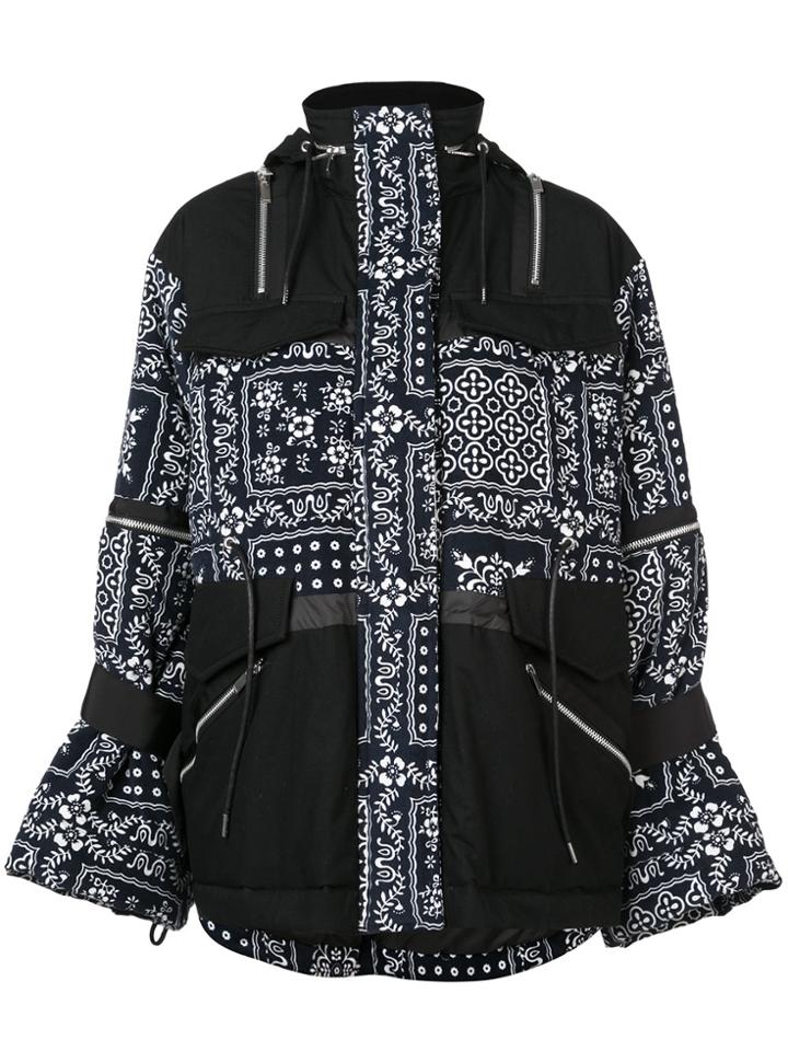 Sacai Printed Flared Cuff Hooded Jacket - Black