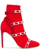 Valentino Valentino Garavani Rockstud Bodytech Knit Ankle Boots - Red
