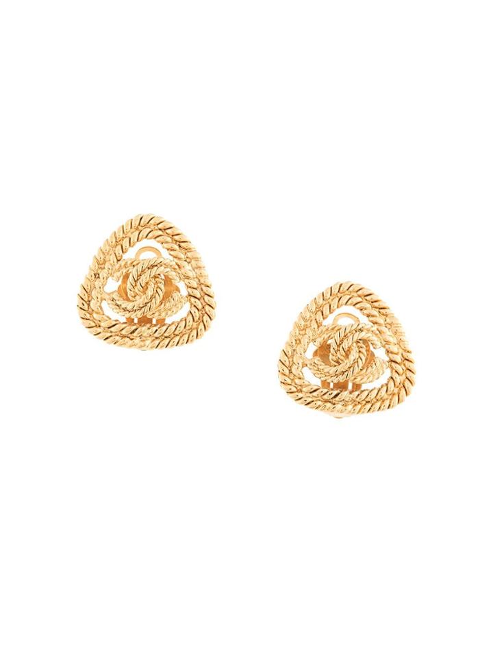 Chanel Vintage Triangle Cc Earrings - Gold