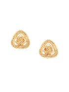 Chanel Vintage Triangle Cc Earrings - Gold