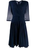 A.n.g.e.l.o. Vintage Cult 1980's Silk Crepe Pleated Dress - Blue