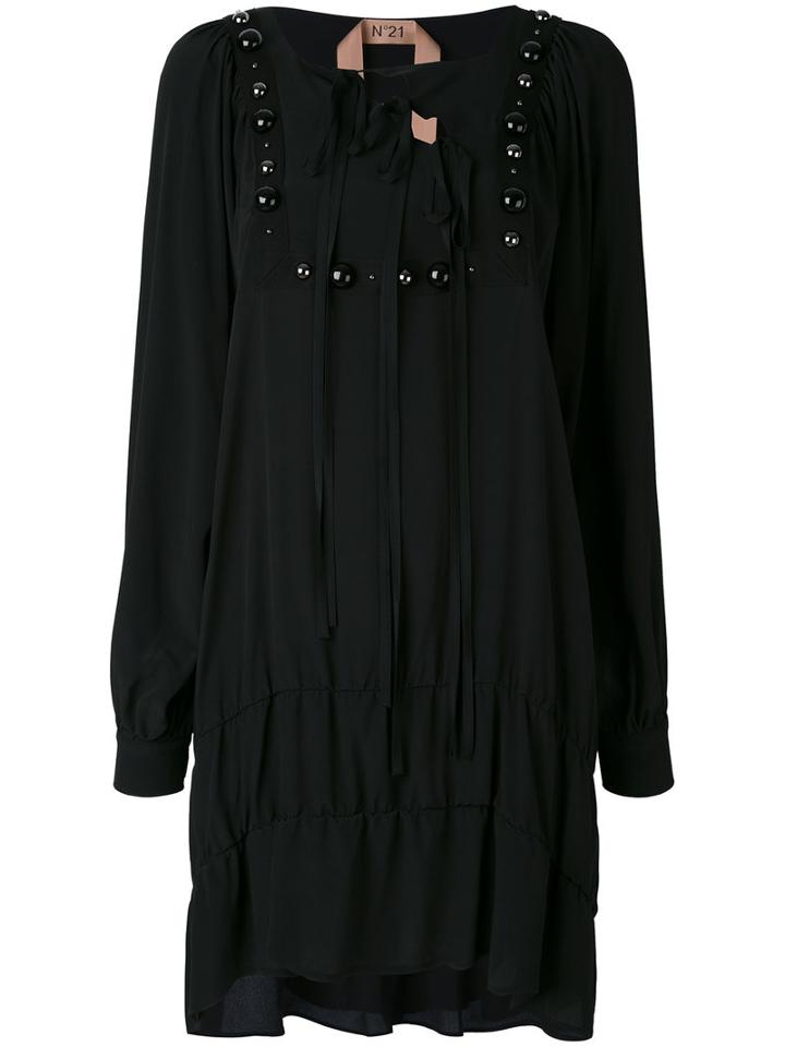 No21 - Embellished Long Sleeve Dress - Women - Silk/acetate - 42, Black, Silk/acetate