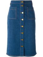 Tory Burch Denim Midi Skirt, Women's, Size: 10, Blue, Cotton/spandex/elastane