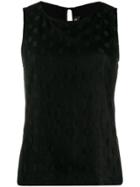 Styland Dotted Mesh Panel Blouse - Black