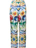 Dolce & Gabbana Majolica Print Trousers, Women's, Size: 46, Silk