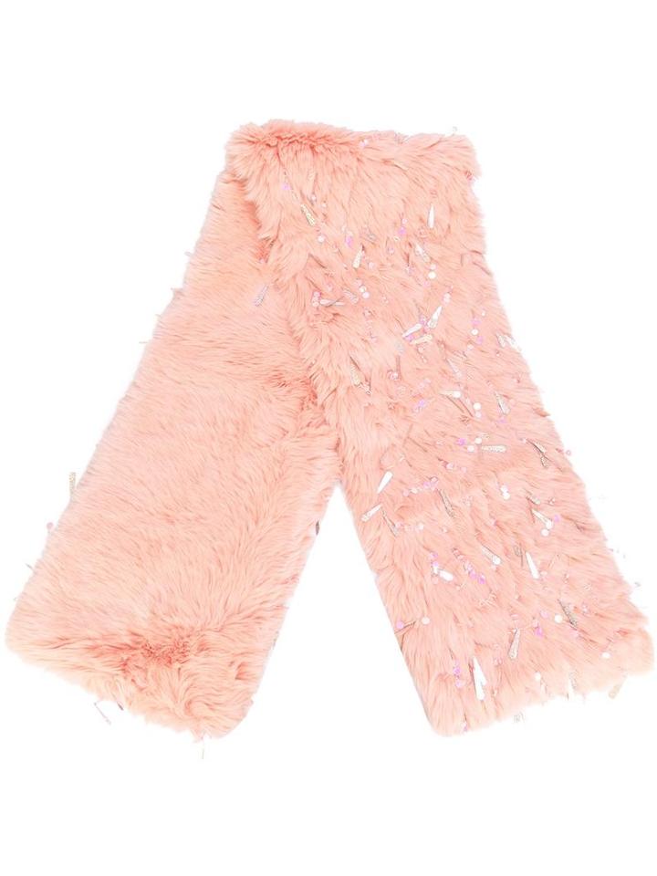 Ashish Furred Beaded Scarf, Women's, Pink/purple, Acrylic/polyester/pvc/glass