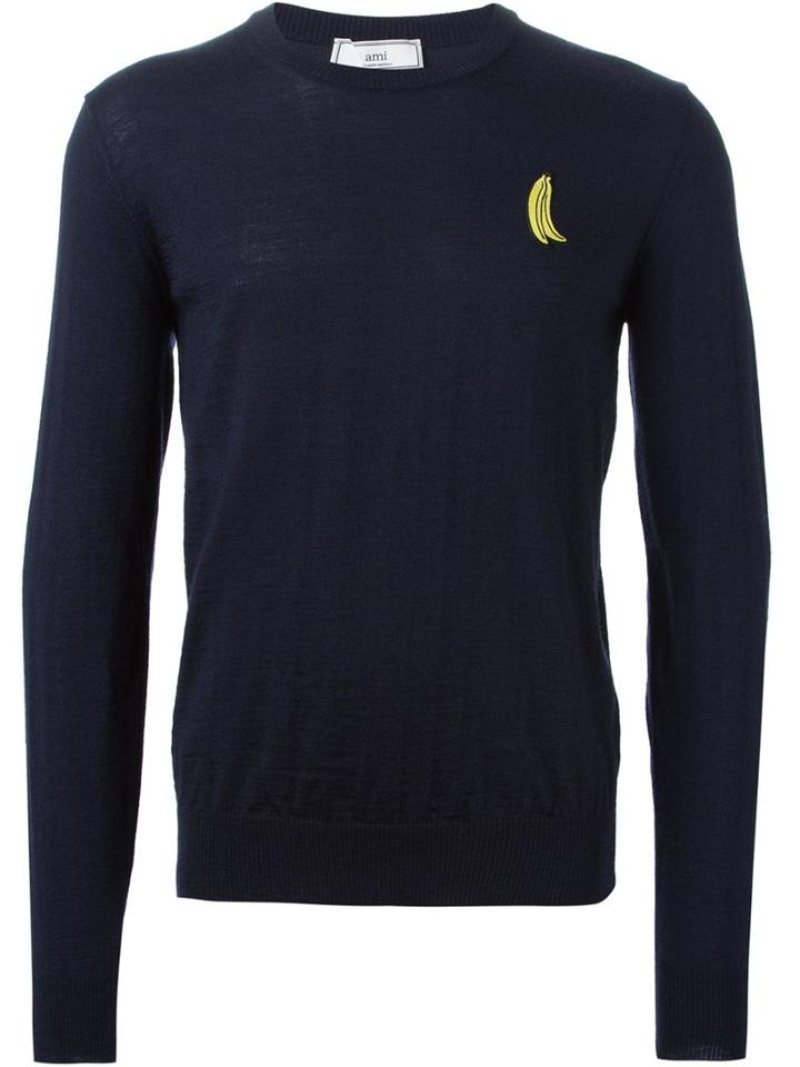 Ami Alexandre Mattiussi Banana Patch Jumper, Men's, Size: Medium, Blue, Wool
