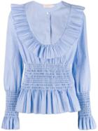 Tory Burch Smocket Pleated Top - Blue