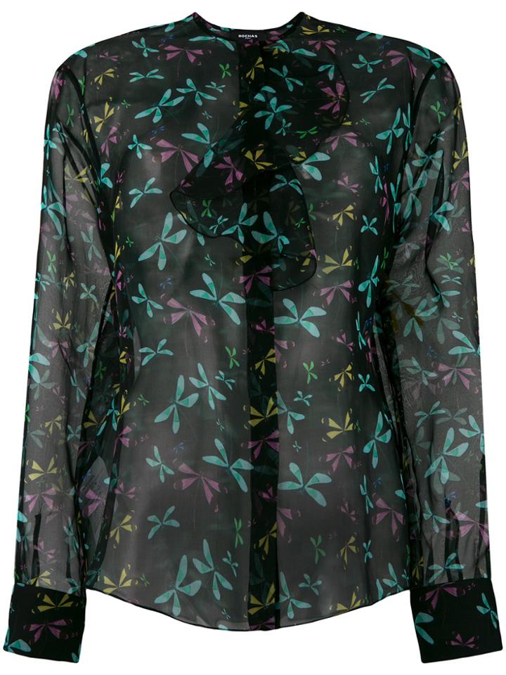Rochas Sheer Printed Blouse - Black